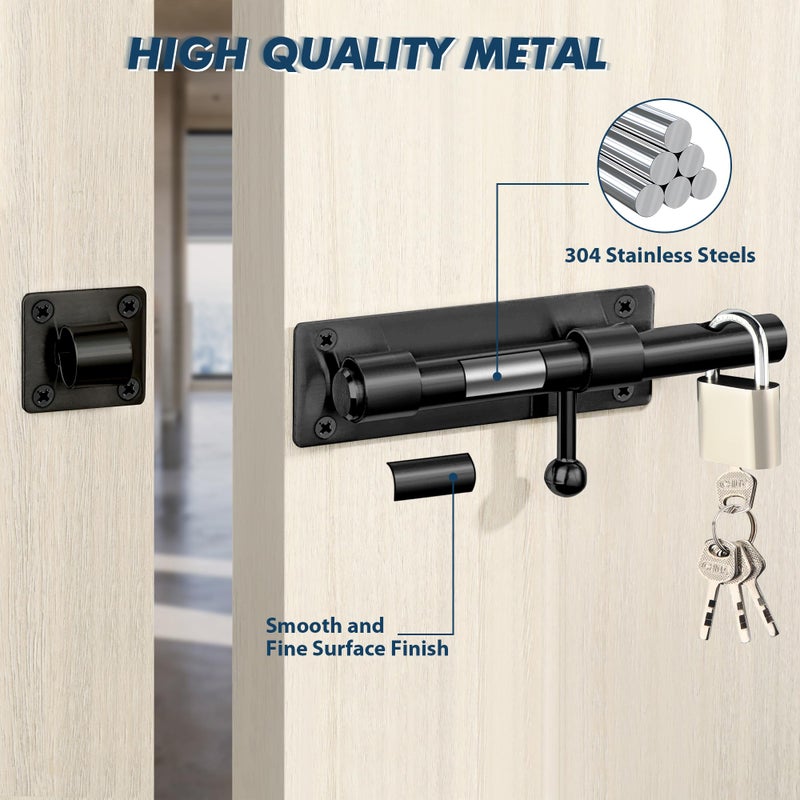 Alise 8 inch Barrel Bolt Latch,Slide Bolt Latch,Heavy Duty Solid SUS304 Stainless Steel Slide Lock for Wooden Fence,Barn Door,Interior or Outdoor Door Matte Black MS9000-B - Image 4